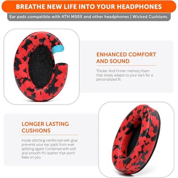 Wicked Cushions PadZ - Thick & Soft Ear Pads for ATH M50X / M40X / SteelSeries - Picture 5 of 7